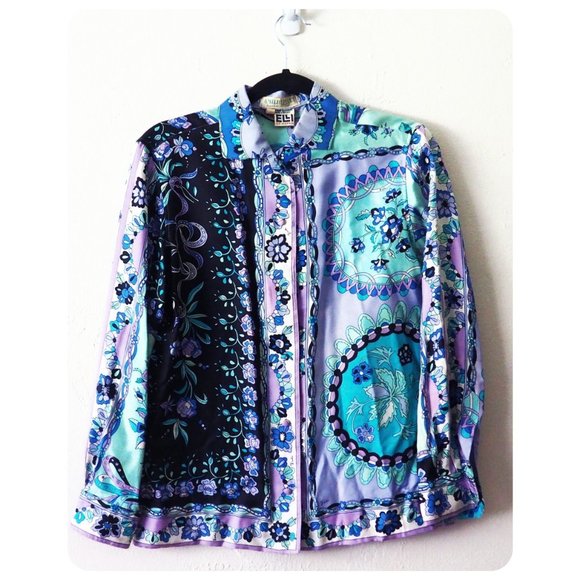 Emilio Pucci Tops - VTG Emilio Pucci 100% Silk Long Sleeve Button-Up
